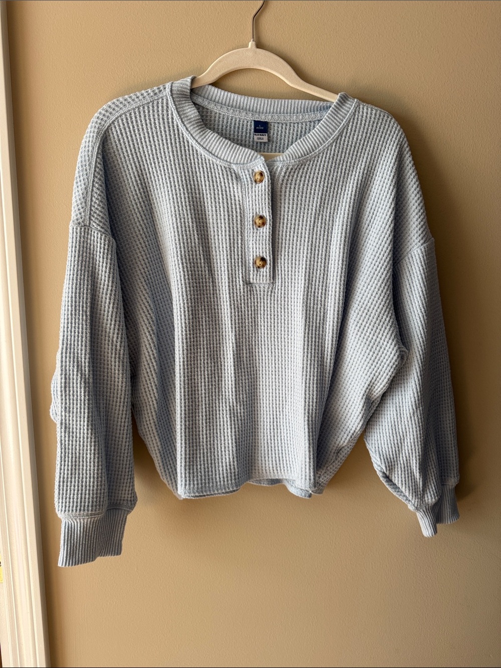 Old Navy Petite Light Blue Waffle Henley Top